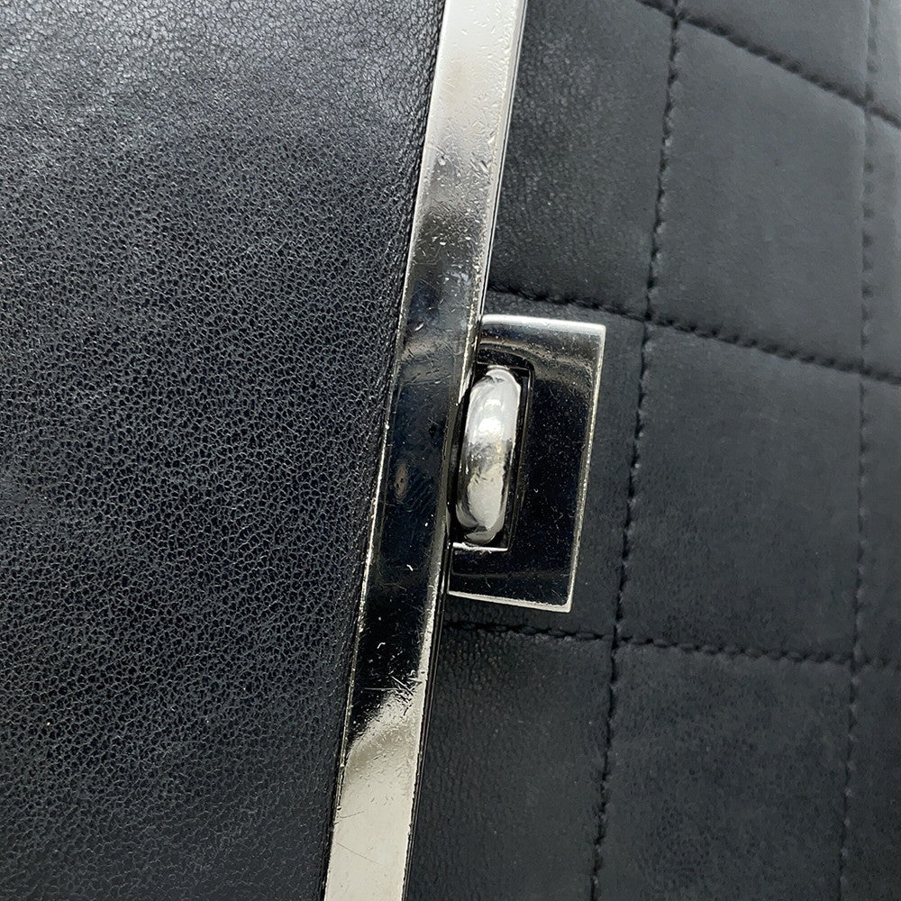 CHANEL Chocolate Bar Kiss Lock ChainShoulder Bag Black Lambskin