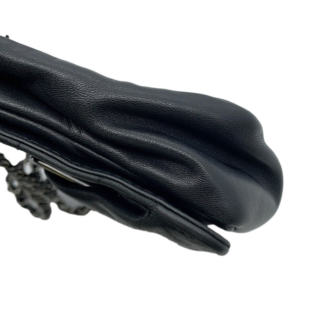 CHANEL Chocolate Bar Kiss Lock ChainShoulder Bag Black Lambskin