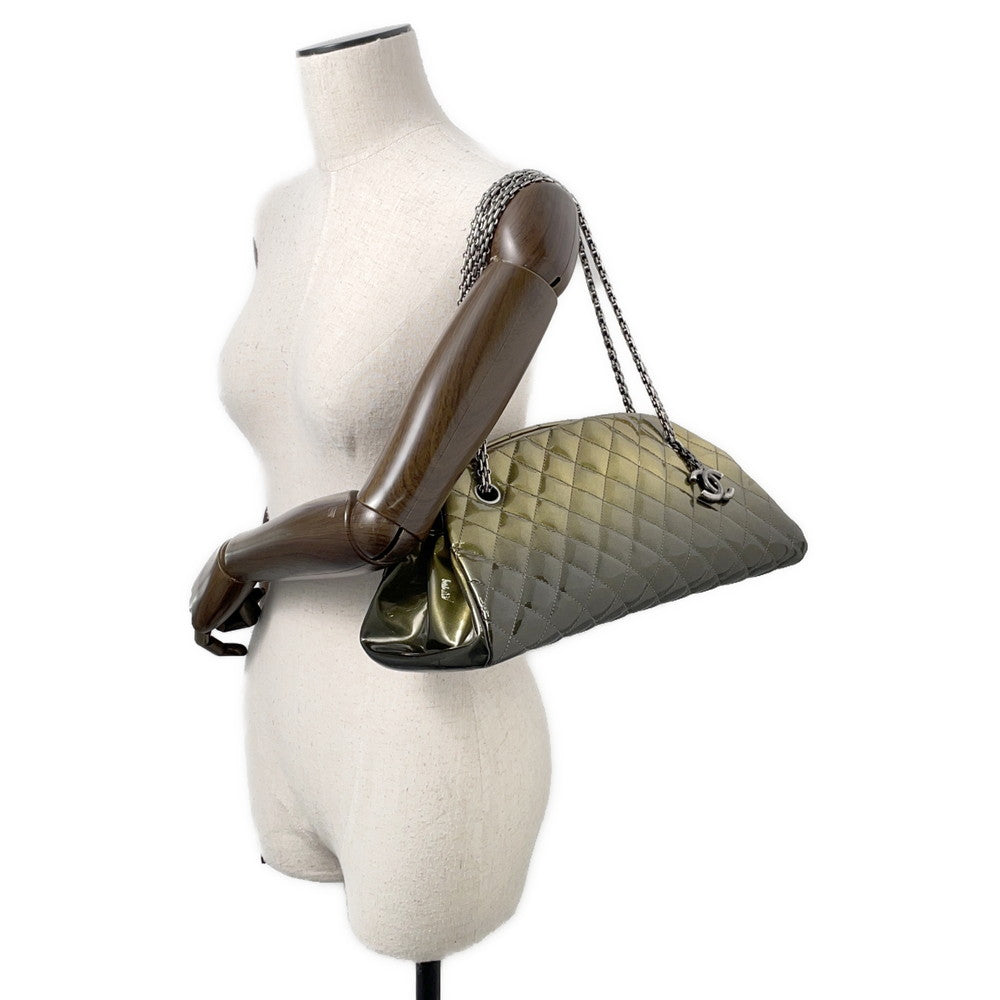 CHANEL Mademoiselle ChainBowling Bag Green Patent Leather