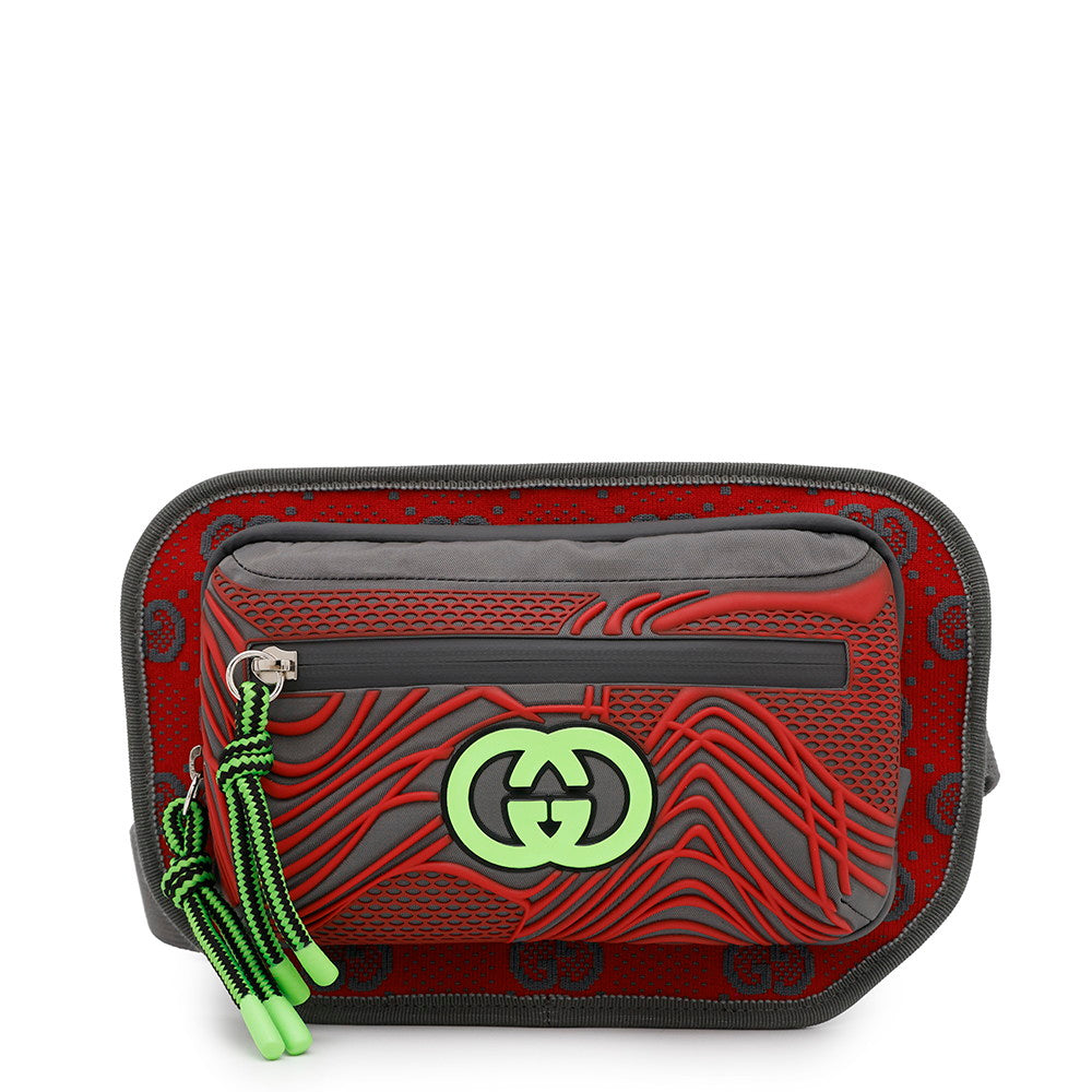 GUCCI GGNylon Belt Bag Gray/Red/Green752102 Nylon Rubber