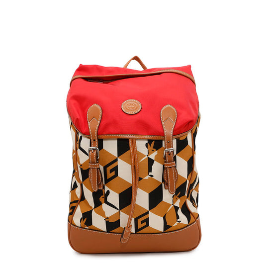 GUCCI Interlocking G Rabbit Backpack Brown/Red696013 Nylon Leather