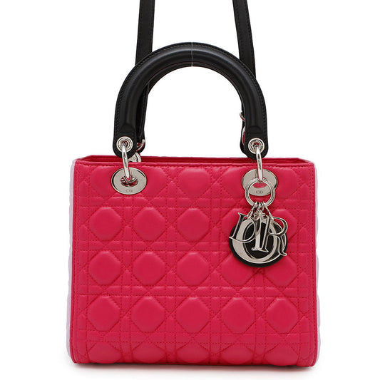Dior Lady Dior Canage 2WAY Handbag Pink/BlackM0550 Leather