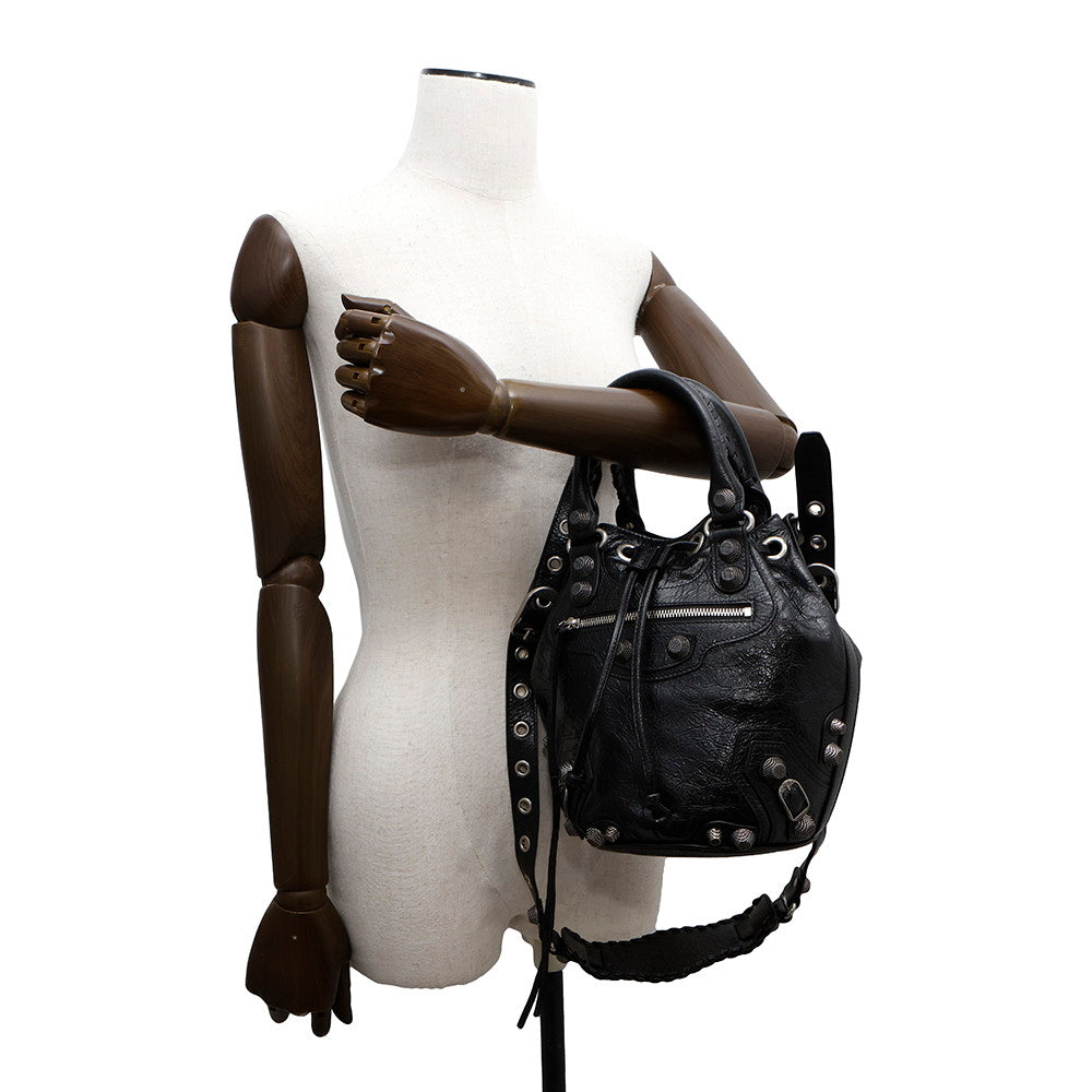 BALENCIAGA Le Cagole Small Bucket Bag Black702432 Leather