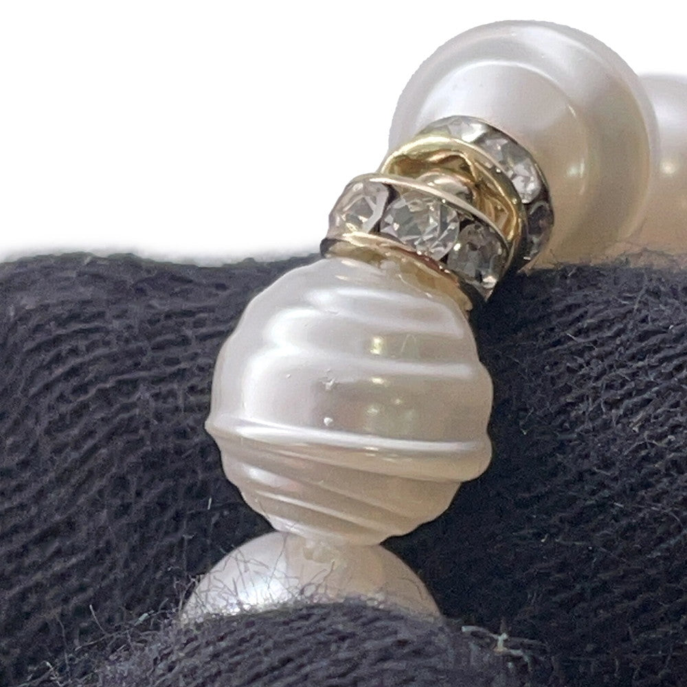 CHANEL CC Logo Faux Pearl Necklace Gold/White Gold Plated