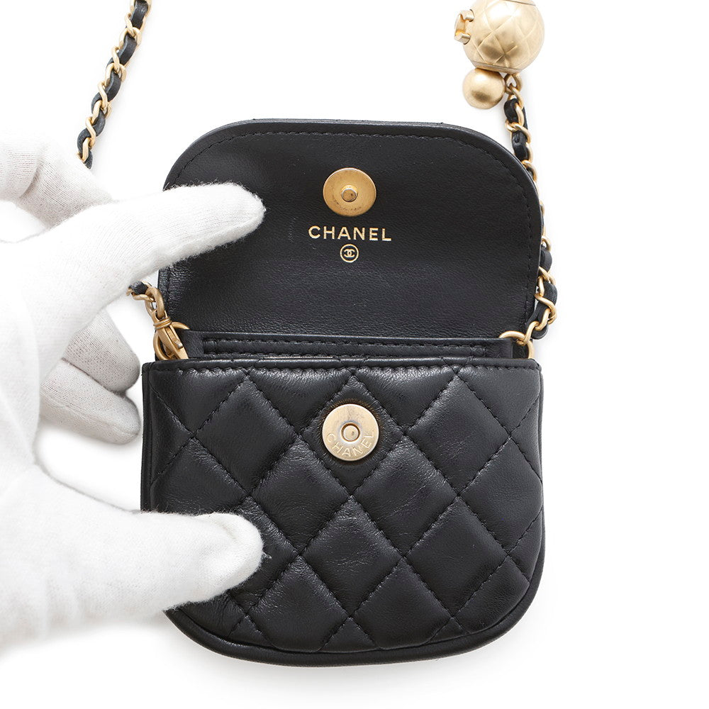 CHANEL Matelasse Ball Chain Mini Pouch Black Lambskin