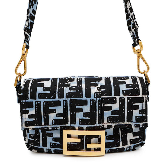 FENDI Joshua Vidas Collaboration Zucca Baguette 2WAY Shoulder Bag Blue/Black8BR784 Nylon Size Mini