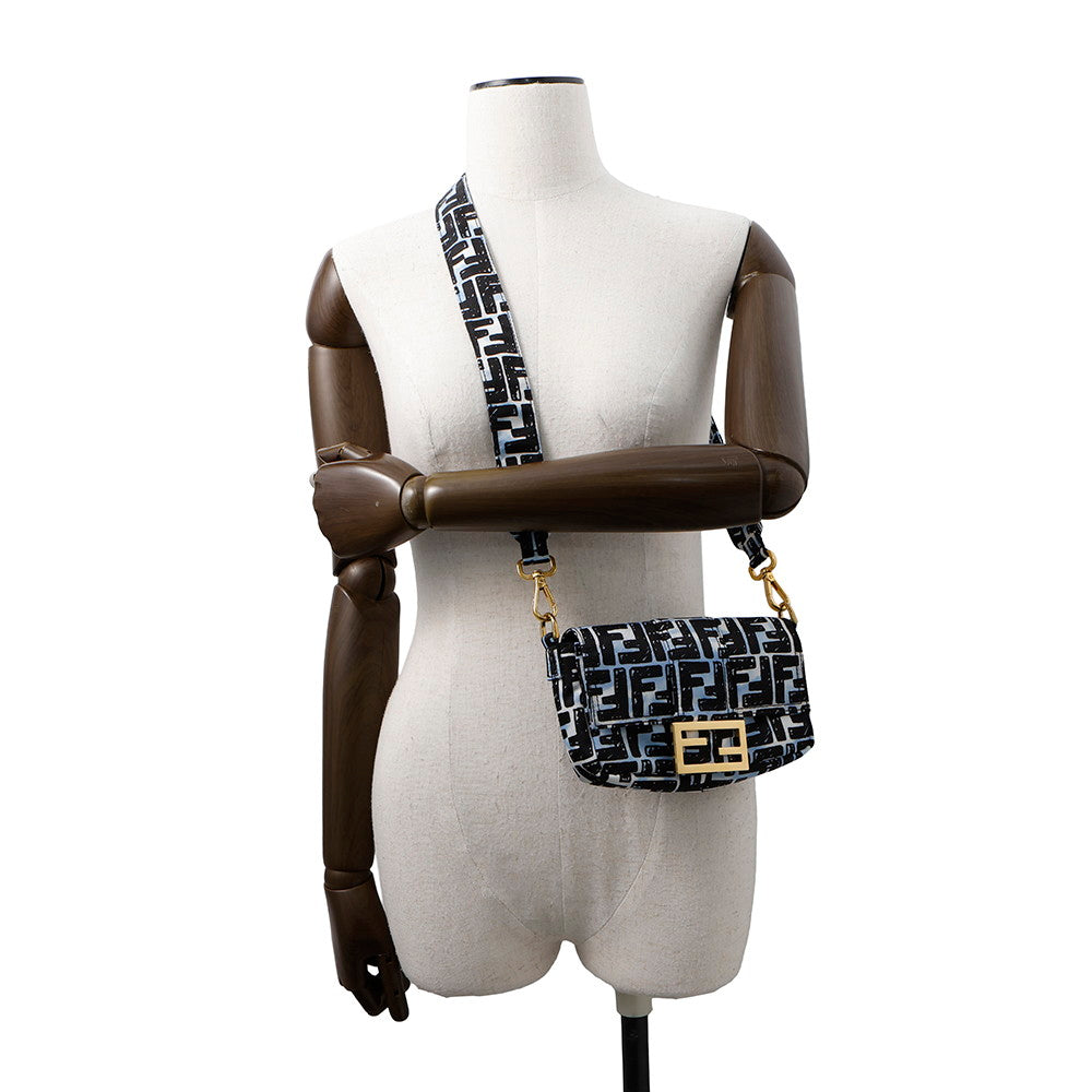 FENDI Joshua Vidas Collaboration Zucca Baguette 2WAY Shoulder Bag Blue/Black8BR784 Nylon Size Mini