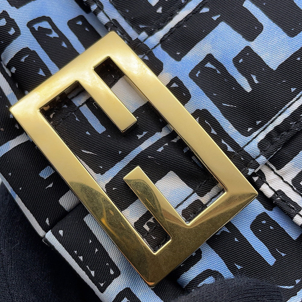 FENDI Joshua Vidas Collaboration Zucca Baguette 2WAY Shoulder Bag Blue/Black8BR784 Nylon Size Mini