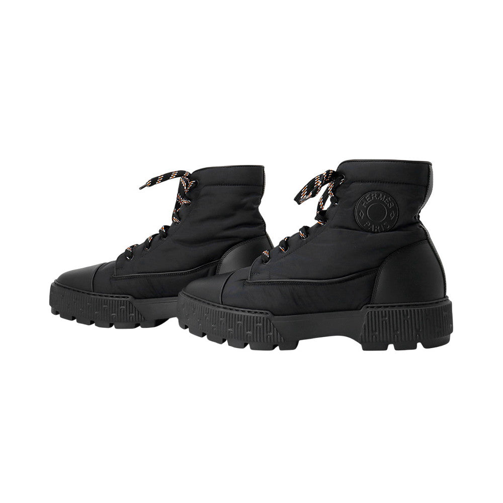HERMES fresh ankle boots Black Nylon Leather Rubber Size 42