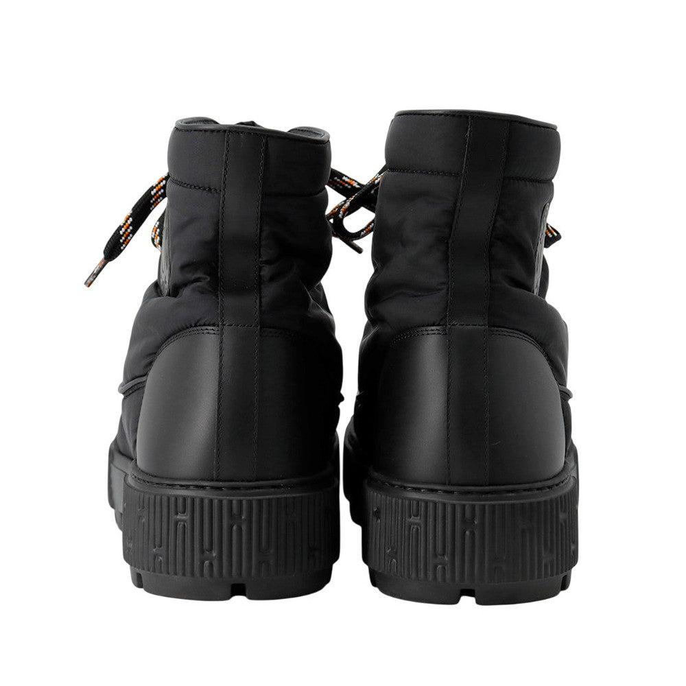HERMES fresh ankle boots Black Nylon Leather Rubber Size 42
