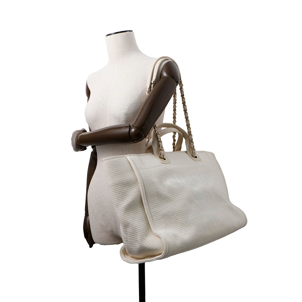 CHANEL Deauville 2WAY ChainTote Bag IvoryA66941 Canvas Leather Size GM