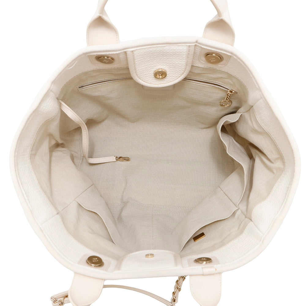 CHANEL Deauville 2WAY ChainTote Bag IvoryA66941 Canvas Leather Size GM