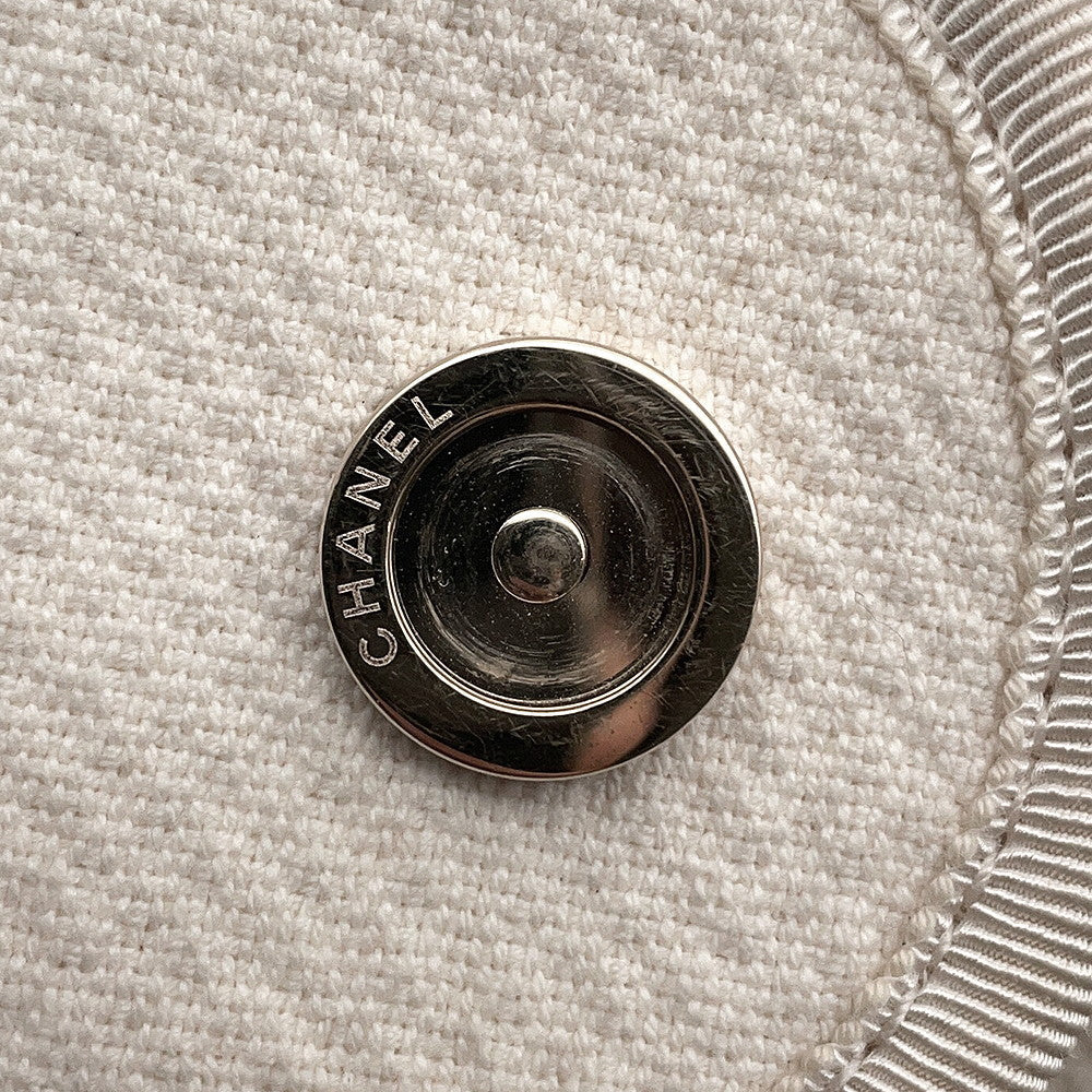 CHANEL Deauville 2WAY ChainTote Bag IvoryA66941 Canvas Leather Size GM