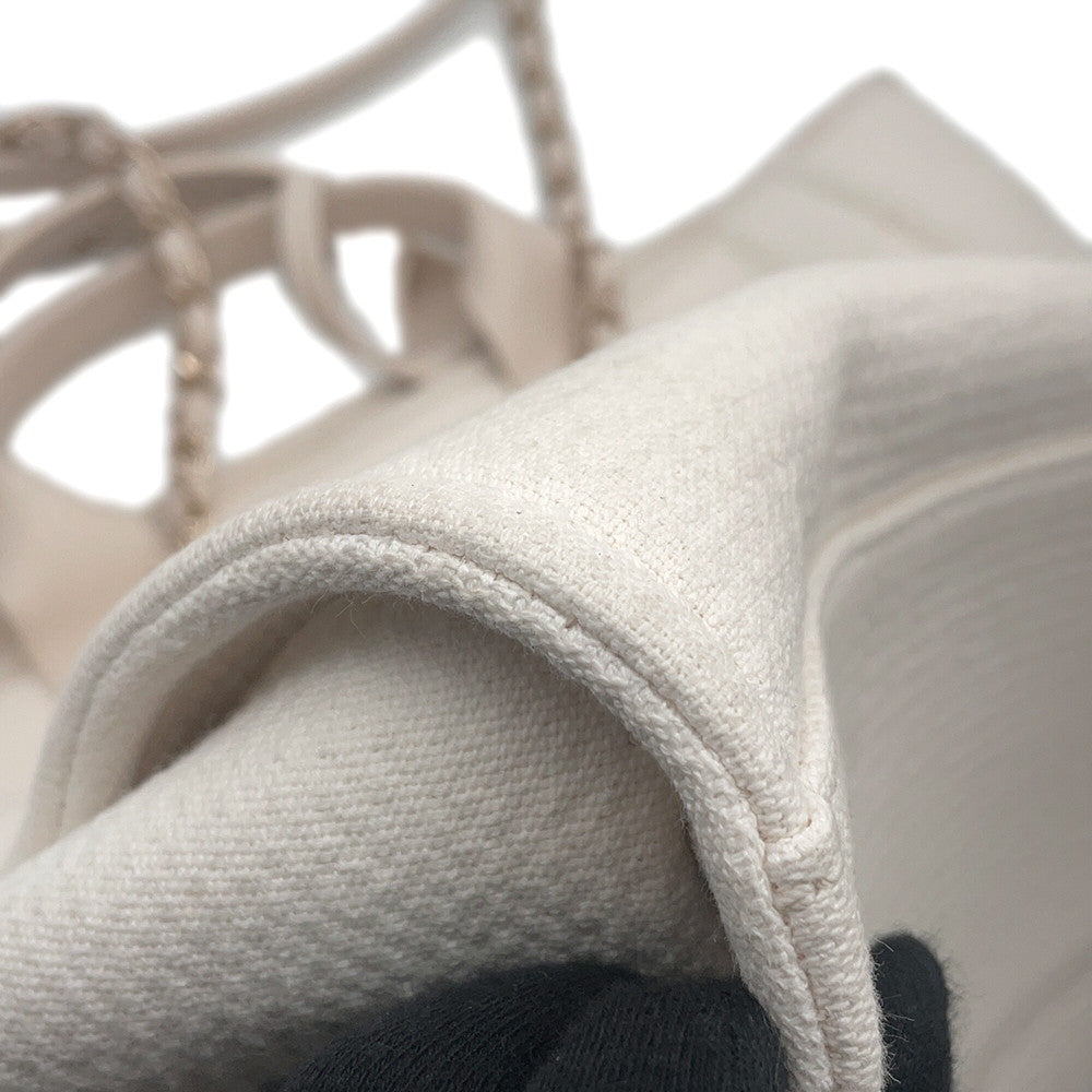 CHANEL Deauville 2WAY ChainTote Bag IvoryA66941 Canvas Leather Size GM