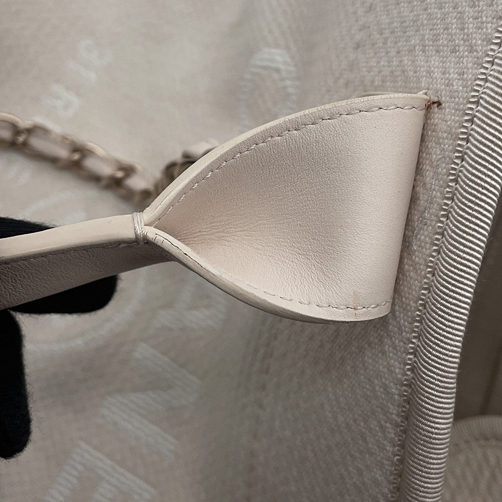 CHANEL Deauville 2WAY ChainTote Bag IvoryA66941 Canvas Leather Size GM