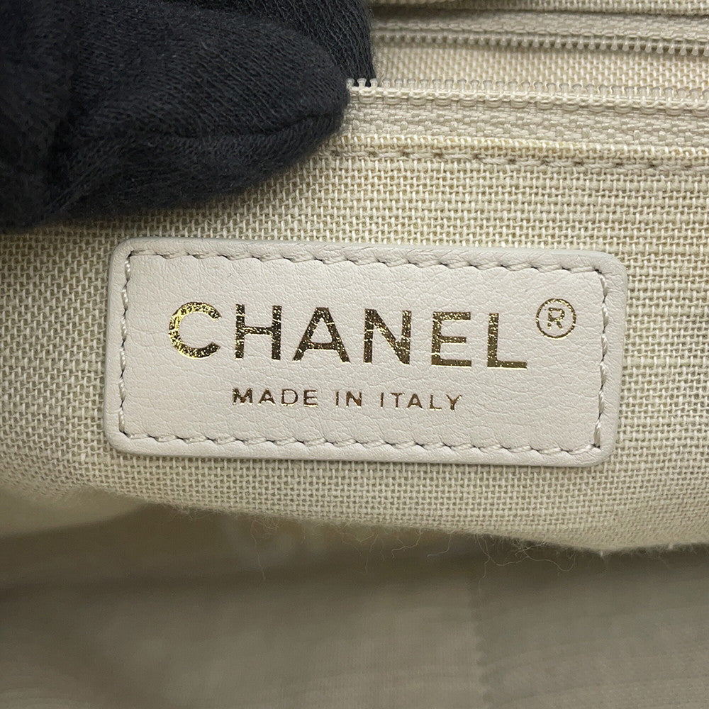 CHANEL Deauville 2WAY ChainTote Bag IvoryA66941 Canvas Leather Size GM