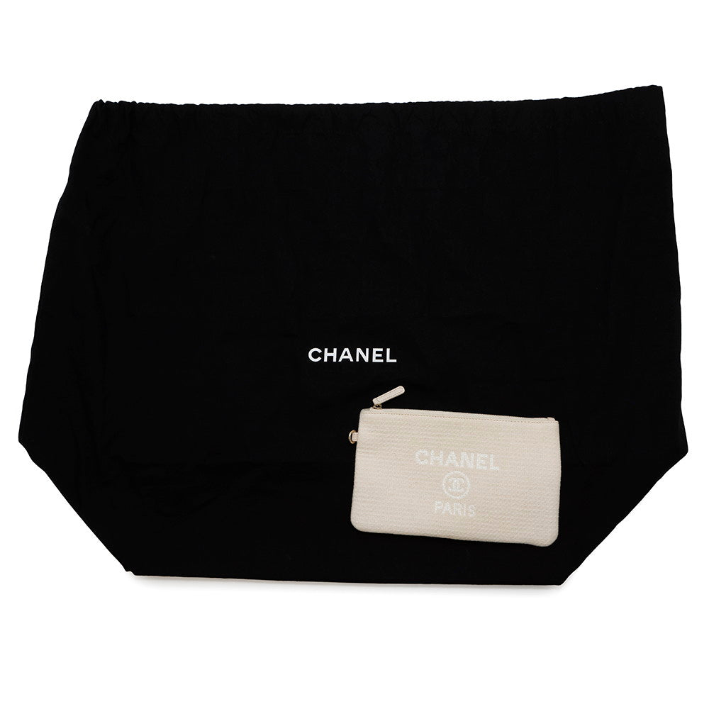 CHANEL Deauville 2WAY ChainTote Bag IvoryA66941 Canvas Leather Size GM