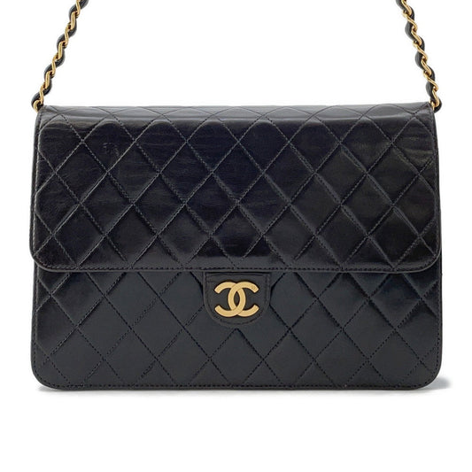 CHANEL Matelasse Push Lock ChainShoulder Bag Black Lambskin