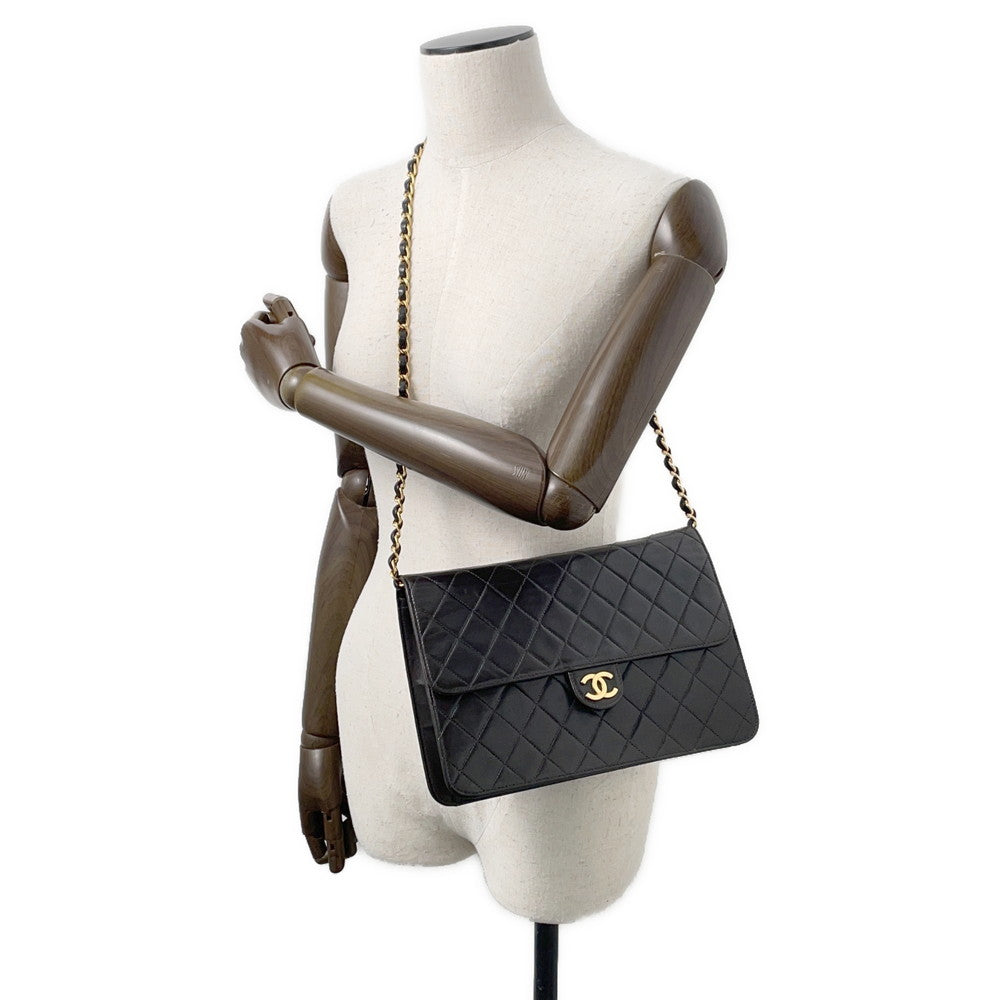 CHANEL Matelasse Push Lock ChainShoulder Bag Black Lambskin