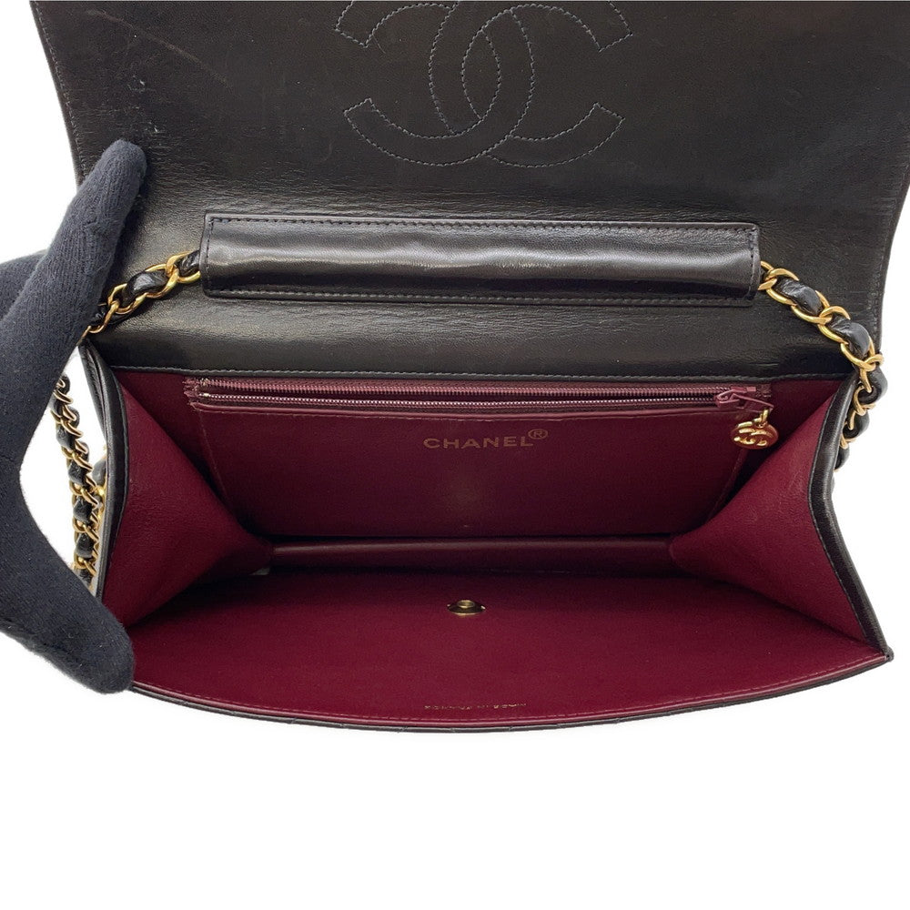 CHANEL Matelasse Push Lock ChainShoulder Bag Black Lambskin