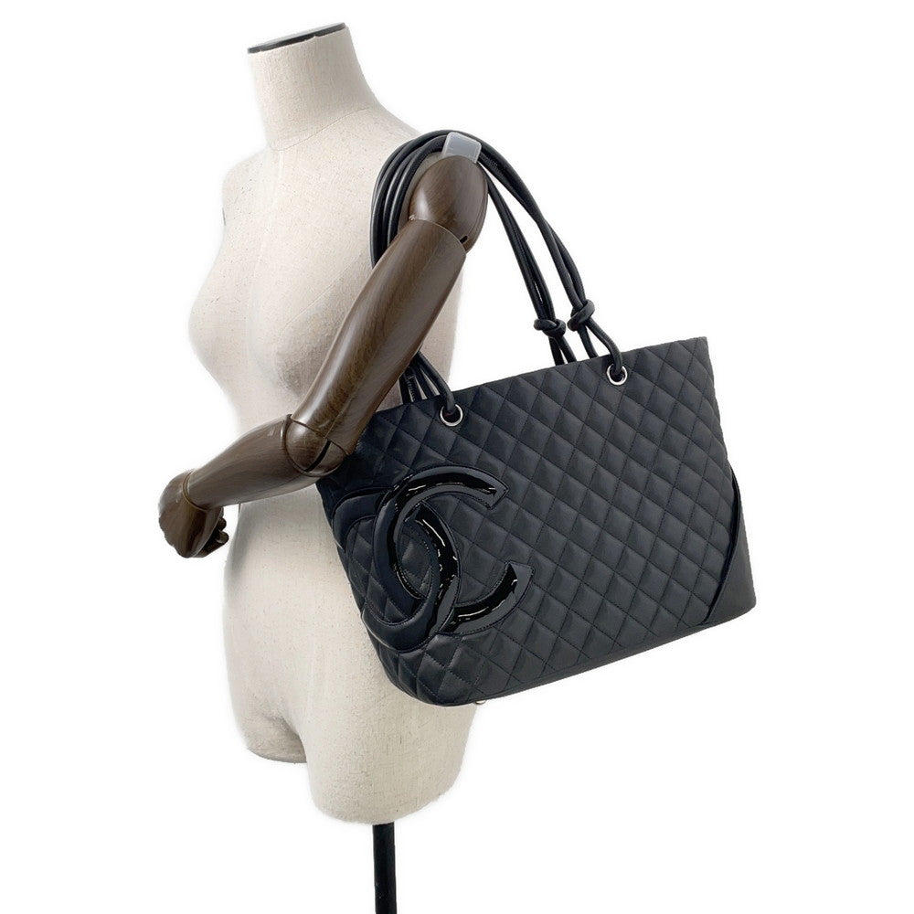 CHANEL Cambon line Tote Bag BlackA25169 Leather Patent Leather Size Large