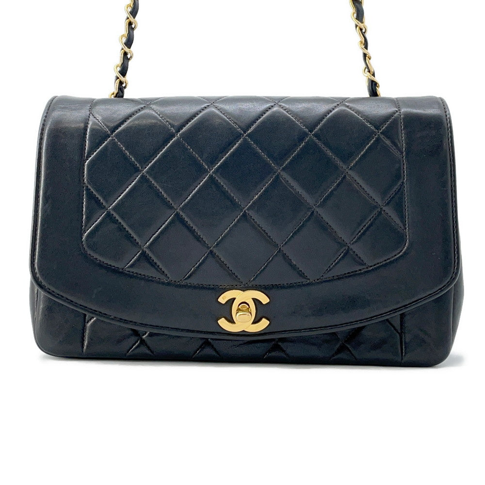 CHANEL Diana ChainShoulder Bag Black Lambskin Size 25