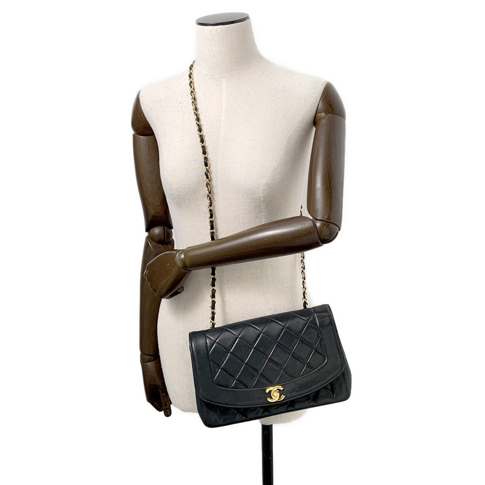 CHANEL Diana ChainShoulder Bag Black Lambskin Size 25