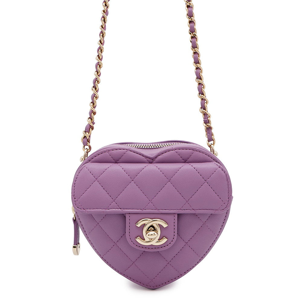 CHANEL Matelasse Heart ChainShoulderPouch PurpleAP2784 Lambskin