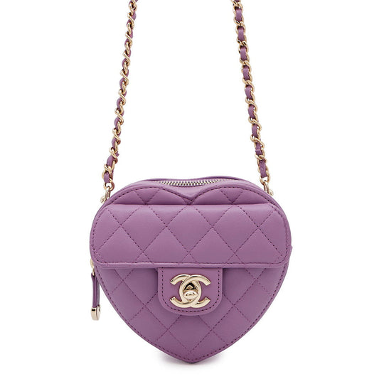 CHANEL Matelasse Heart ChainShoulderPouch PurpleAP2784 Lambskin