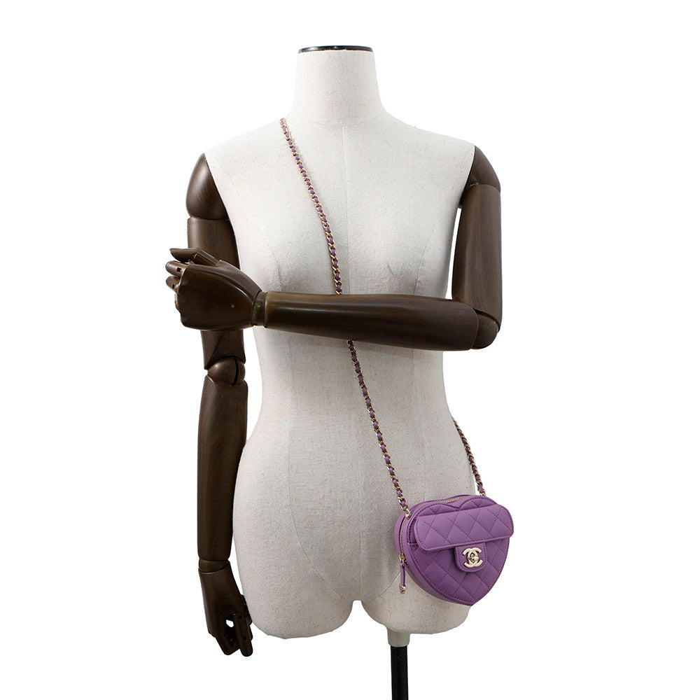 CHANEL Matelasse Heart ChainShoulderPouch PurpleAP2784 Lambskin