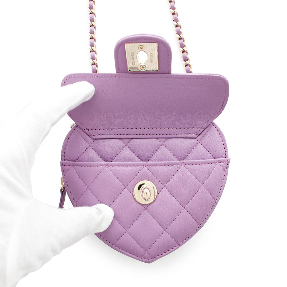 CHANEL Matelasse Heart ChainShoulderPouch PurpleAP2784 Lambskin