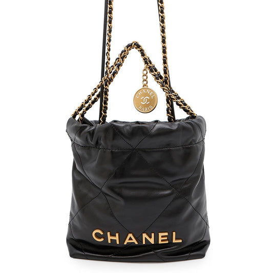 CHANEL CHANEL22 ChainHandbag BlackAS3980 Shiny Calf Leather Size Mini