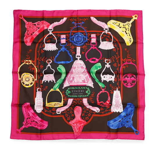 HERMES Carre Stirrup・Remix Etriers Remix Size 90 Fuchsia/Marron/Multicolor Silk 100%