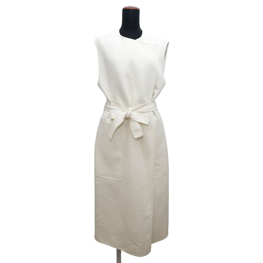 HERMES Serie Button Long Gilet Size 42 blanc naturel Cashmere100%