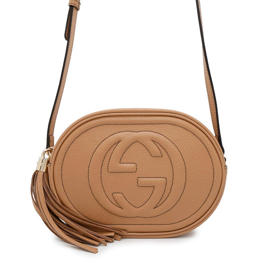 GUCCI Soho Interlocking G Shoulder Bag Beige747779 Leather