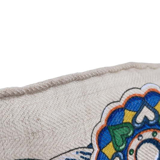 HERMES Carre Gavroche Sac Harnais de Coeur scarf Size 45 Natural / Green / Blue Cashmere70% Silk30%