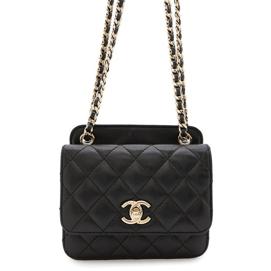 CHANEL Mini Matelasse ChainShoulder Bag BlackAS1693 Lambskin