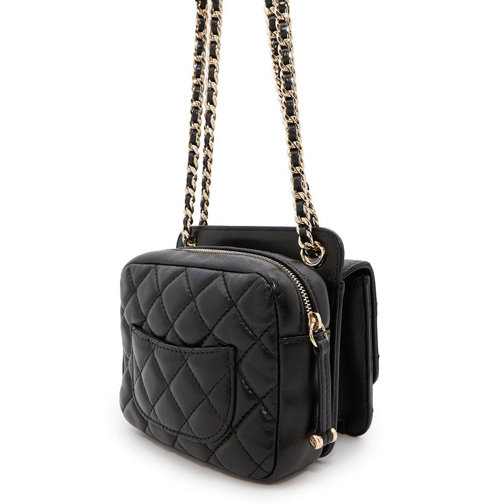 CHANEL Mini Matelasse ChainShoulder Bag BlackAS1693 Lambskin