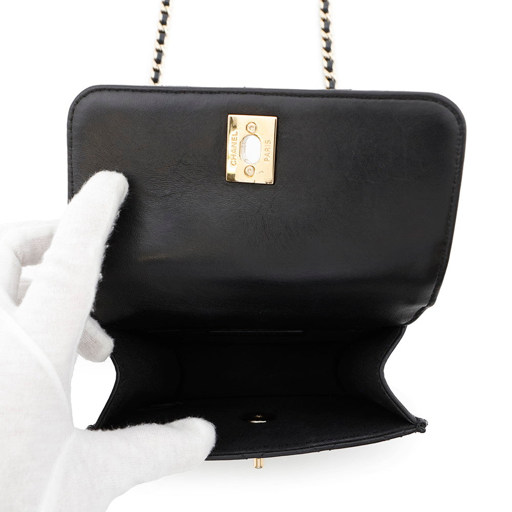 CHANEL Mini Matelasse ChainShoulder Bag BlackAS1693 Lambskin