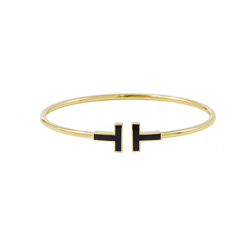 TIFFANY&Co. BlackOnyx T-wire Bracelet Size Large 18K Yellow Gold