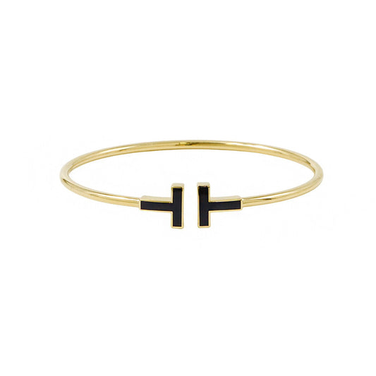 TIFFANY&Co. BlackOnyx T-wire Bracelet Size Large 18K Yellow Gold