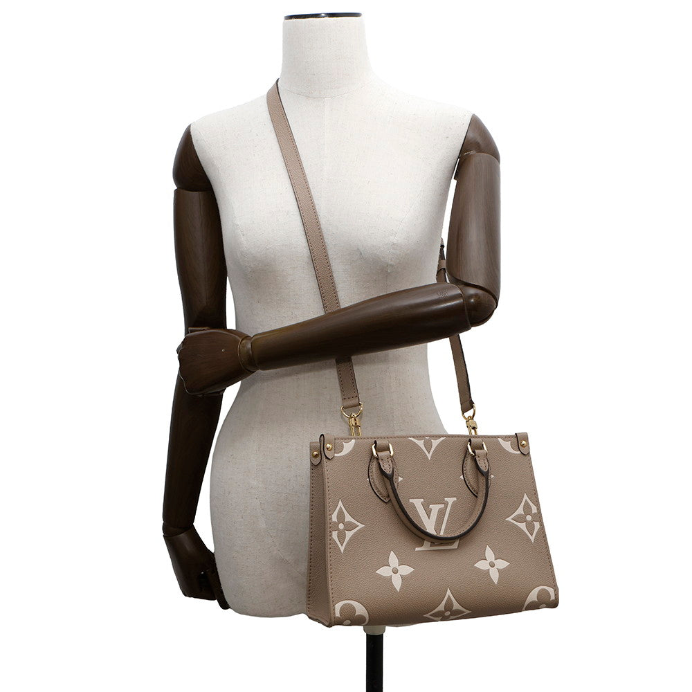 LOUIS VUITTON Onthego Tourterelle claimM45779 Bicolor Monogram Empreinte Leather Monogram Giant Size PM