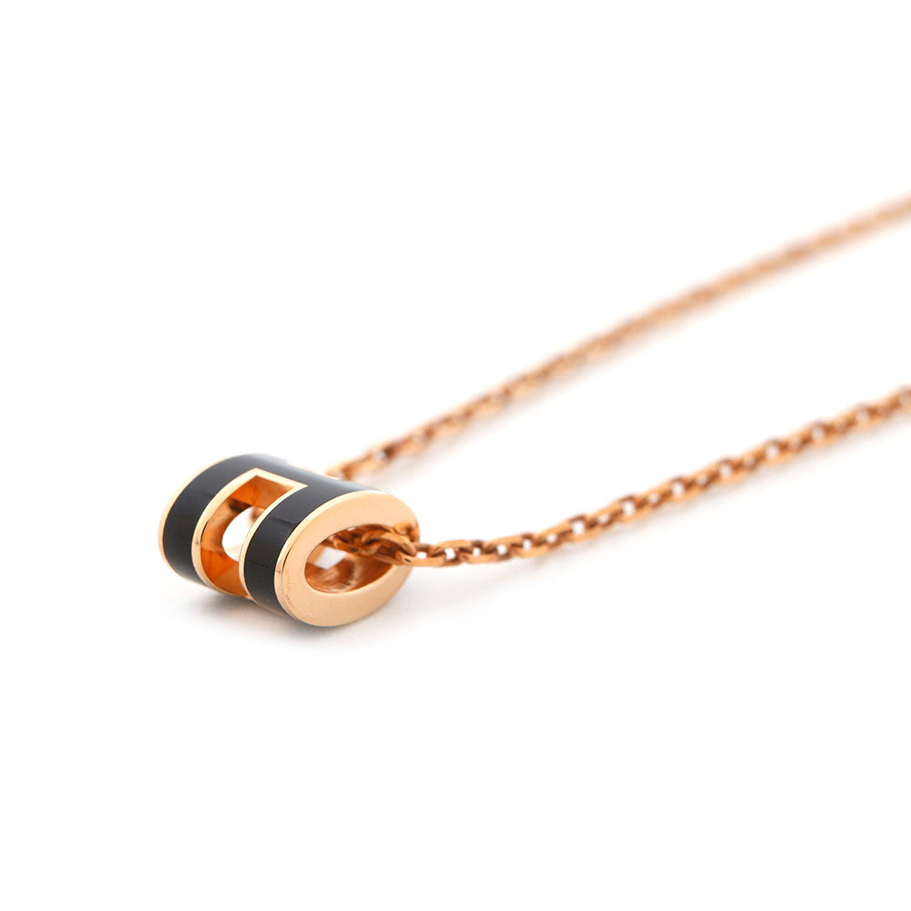 HERMES Pop Ash Necklace Size Mini Black Lacquer Gold Plated