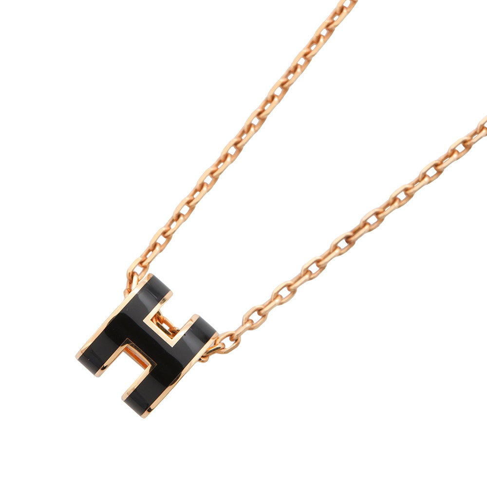 HERMES Pop Ash Necklace Size Mini Black Lacquer Gold Plated