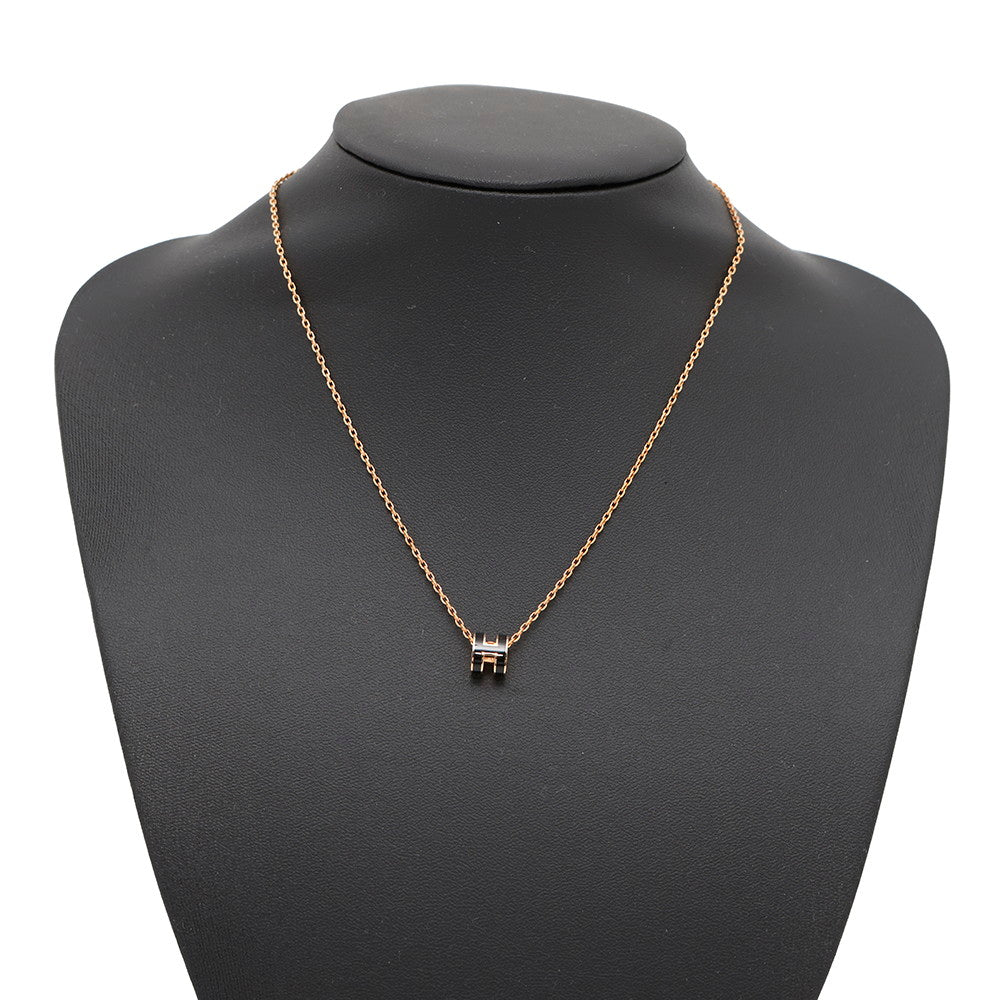 HERMES Pop Ash Necklace Size Mini Black Lacquer Gold Plated