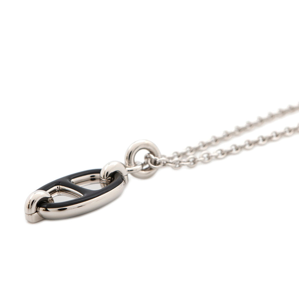 HERMES Mini Maillon Necklace Size PM Black Metal Lacquer