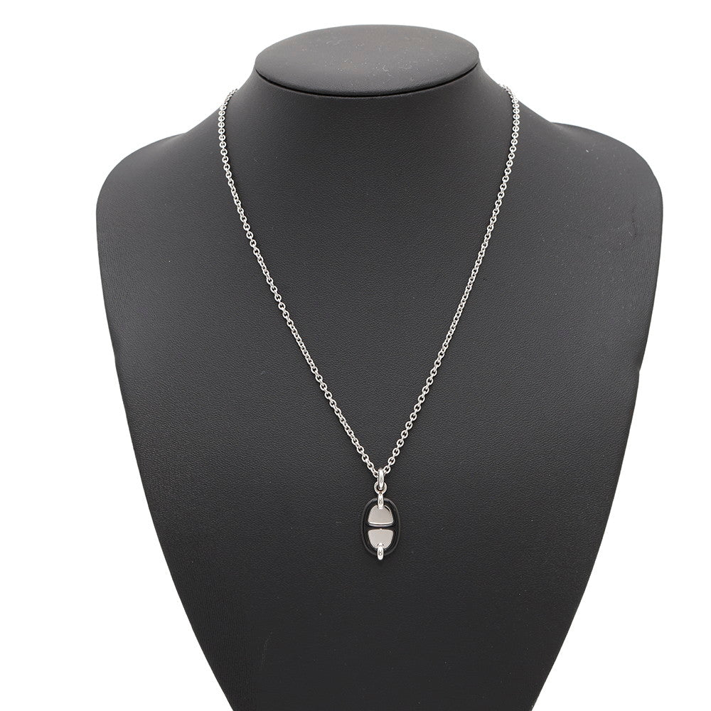 HERMES Mini Maillon Necklace Size PM Black Metal Lacquer