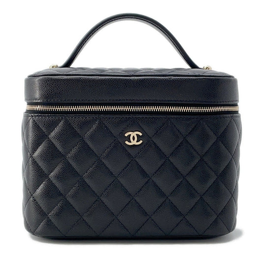 CHANEL Top Handle Matelasse CC Logo Vanity Bag BlackAP2573 Caviar Leather