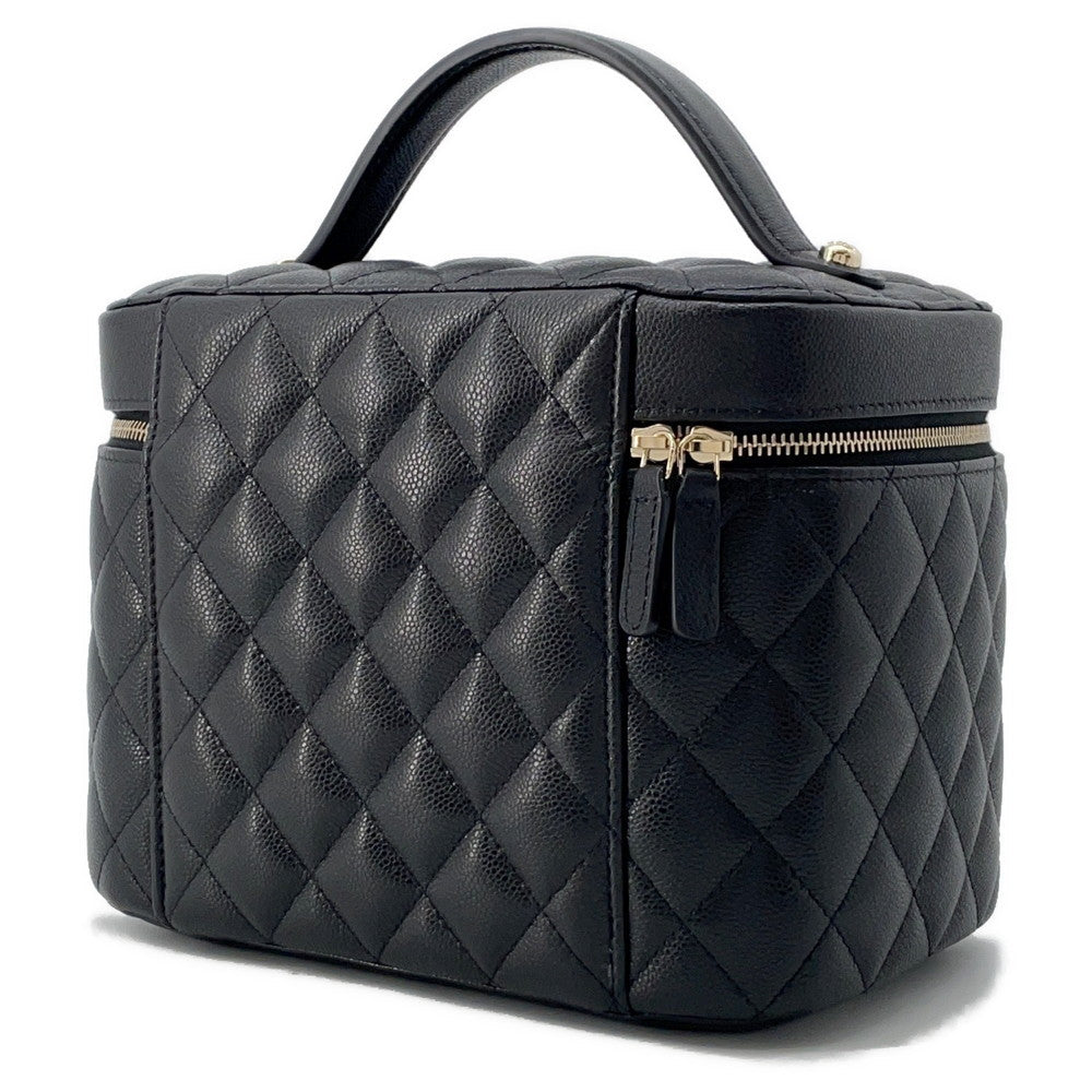 CHANEL Top Handle Matelasse CC Logo Vanity Bag BlackAP2573 Caviar Leather
