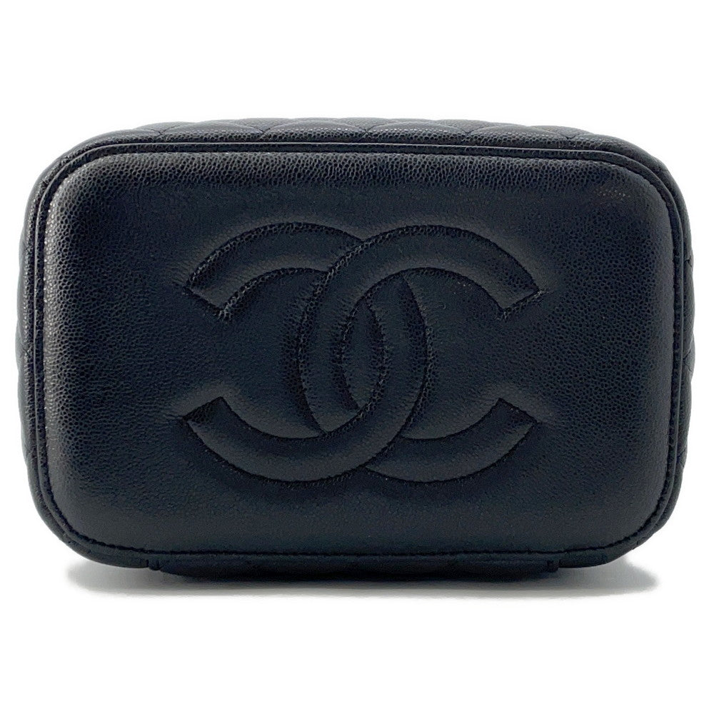 CHANEL Top Handle Matelasse CC Logo Vanity Bag BlackAP2573 Caviar Leather
